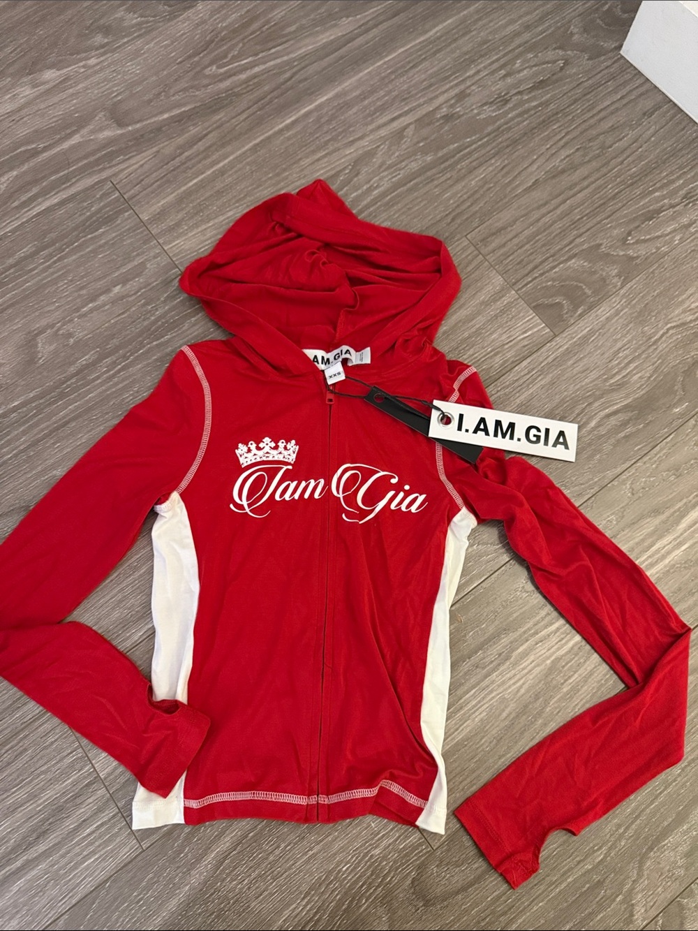 I.AM.GIA Red blare hoodie Zip-Up Jacket with White Panels